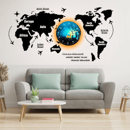 3d Wooden World Map With Esthetic Dial Wall Clock   Best Quality Wall Clock For Home Decor  Home Decor Clock 40 Inch