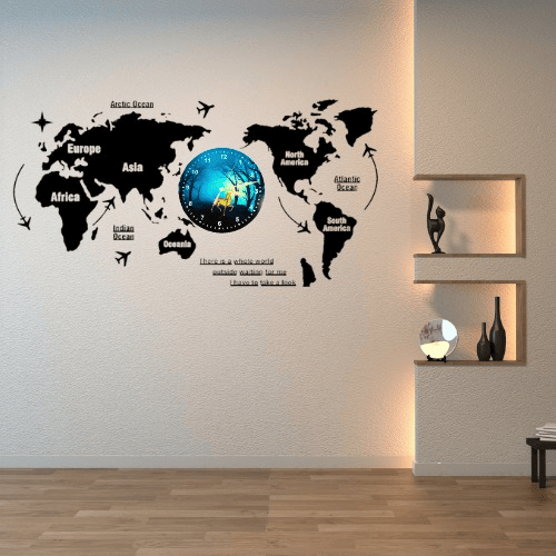 3d Wooden World Map With Esthetic Dial Wall Clock   Best Quality Wall Clock For Home Decor  Home Decor Clock 40 Inch