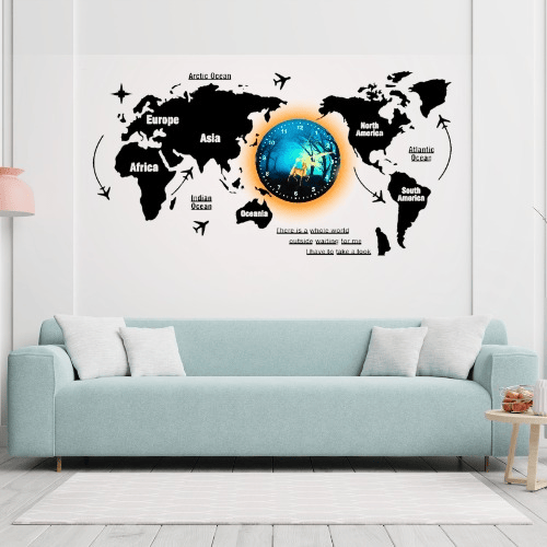 3d Wooden World Map With Esthetic Dial Wall Clock   Best Quality Wall Clock For Home Decor  Home Decor Clock 40 Inch