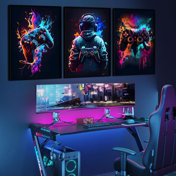 🎮 Level Up Walls™ – 3pcs Retro Gaming Wall Art Set | Cool Sticky Photo Tiles for Gamers' Rooms & Setups