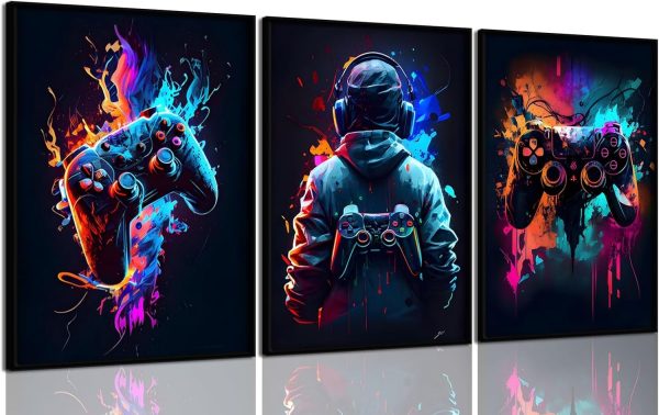 🎮 Level Up Walls™ – 3pcs Retro Gaming Wall Art Set | Cool Sticky Photo Tiles for Gamers' Rooms & Setups