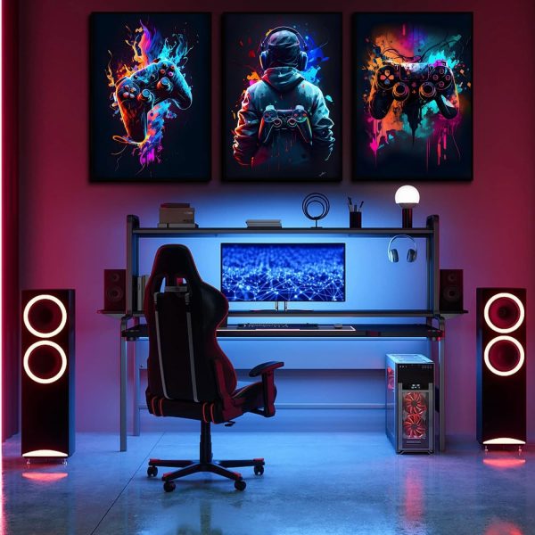 🎮 Level Up Walls™ – 3pcs Retro Gaming Wall Art Set | Cool Sticky Photo Tiles for Gamers' Rooms & Setups