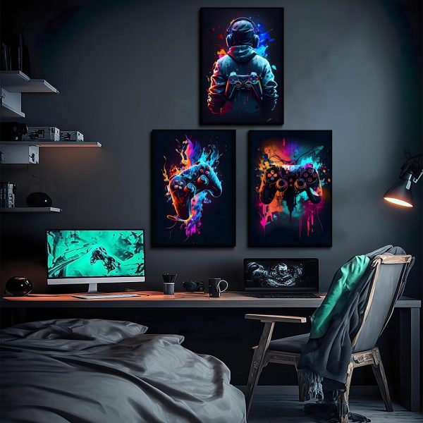 🎮 Level Up Walls™ – 3pcs Retro Gaming Wall Art Set | Cool Sticky Photo Tiles for Gamers' Rooms & Setups