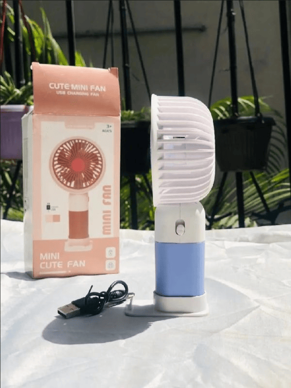 Rechargeable Portable Fan – Handheld & USB Charging with Mobile Phone Stand (Random Color)