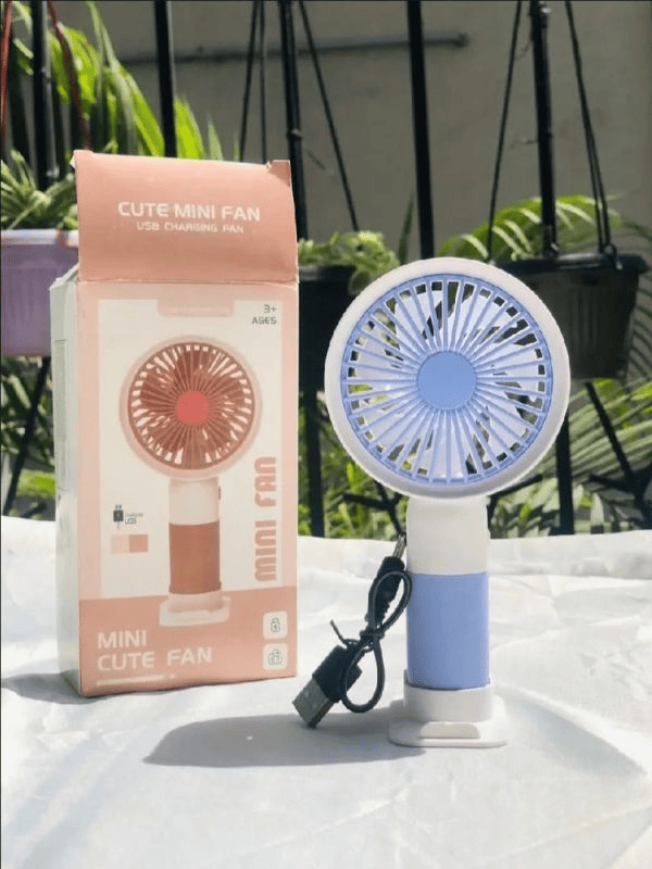 Rechargeable Portable Fan – Handheld & USB Charging with Mobile Phone Stand (Random Color)