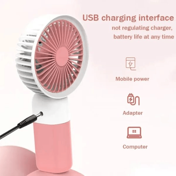 Rechargeable Portable Fan – Handheld & USB Charging with Mobile Phone Stand (Random Color)