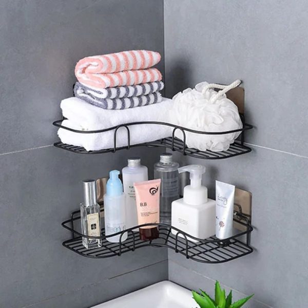 🛁 CornerMax™ Metal Corner Rack – Wall-Mount Shelf Organizer for Bathroom & Kitchen Storage (No Hooks)