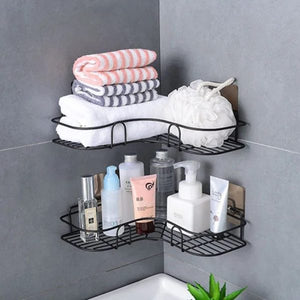 🛁 CornerMax™ Metal Corner Rack – Wall-Mount Shelf Organizer for Bathroom & Kitchen Storage (No Hooks)