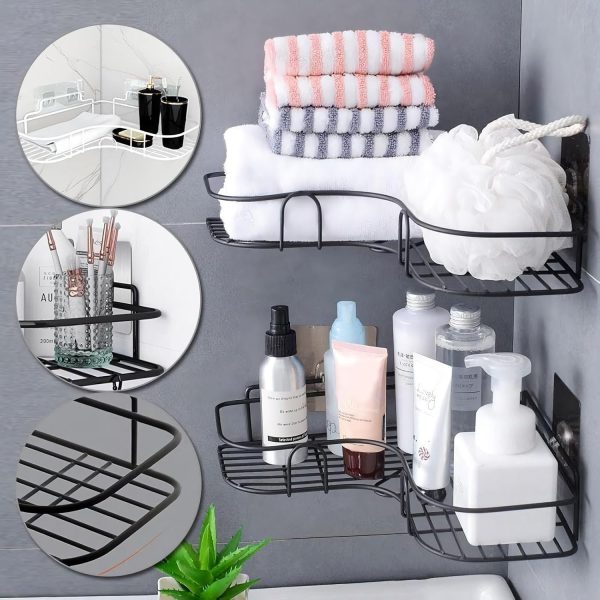 🛁 CornerMax™ Metal Corner Rack – Wall-Mount Shelf Organizer for Bathroom & Kitchen Storage (No Hooks)