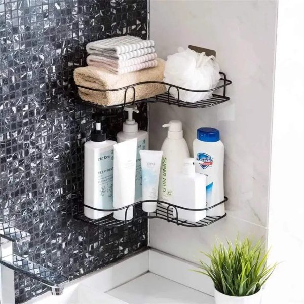 🛁 CornerMax™ Metal Corner Rack – Wall-Mount Shelf Organizer for Bathroom & Kitchen Storage (No Hooks)