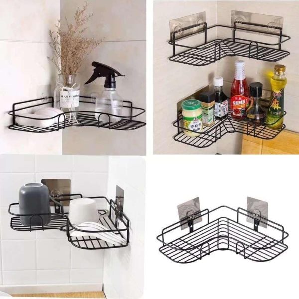 🛁 CornerMax™ Metal Corner Rack – Wall-Mount Shelf Organizer for Bathroom & Kitchen Storage (No Hooks)
