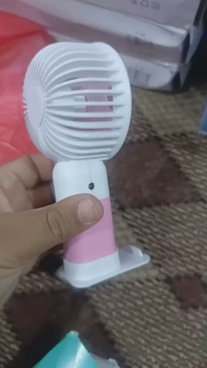 Rechargeable Portable Fan – Handheld & USB Charging with Mobile Phone Stand (Random Color)