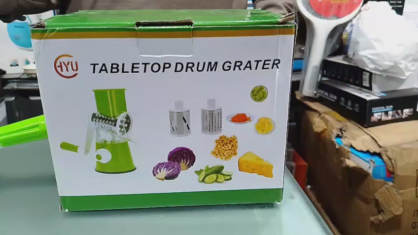 🥕 GrateMate™ Tabletop Drum Grater – Manual 3-in-1 Vegetable Slicer, Shredder & Grater for Effortless Meal Prep (Random Color)