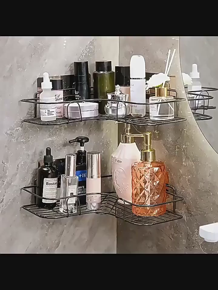 🛁 CornerMax™ Metal Corner Rack – Wall-Mount Shelf Organizer for Bathroom & Kitchen Storage (No Hooks)
